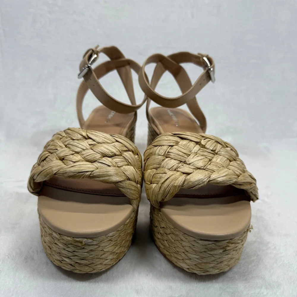 Marc Fisher Steel Espadrille Platform Sandals Woven‎ Ankle Strap Beige Size 10M
